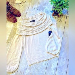 Jones New York cowl neck knit cream sweater petite
